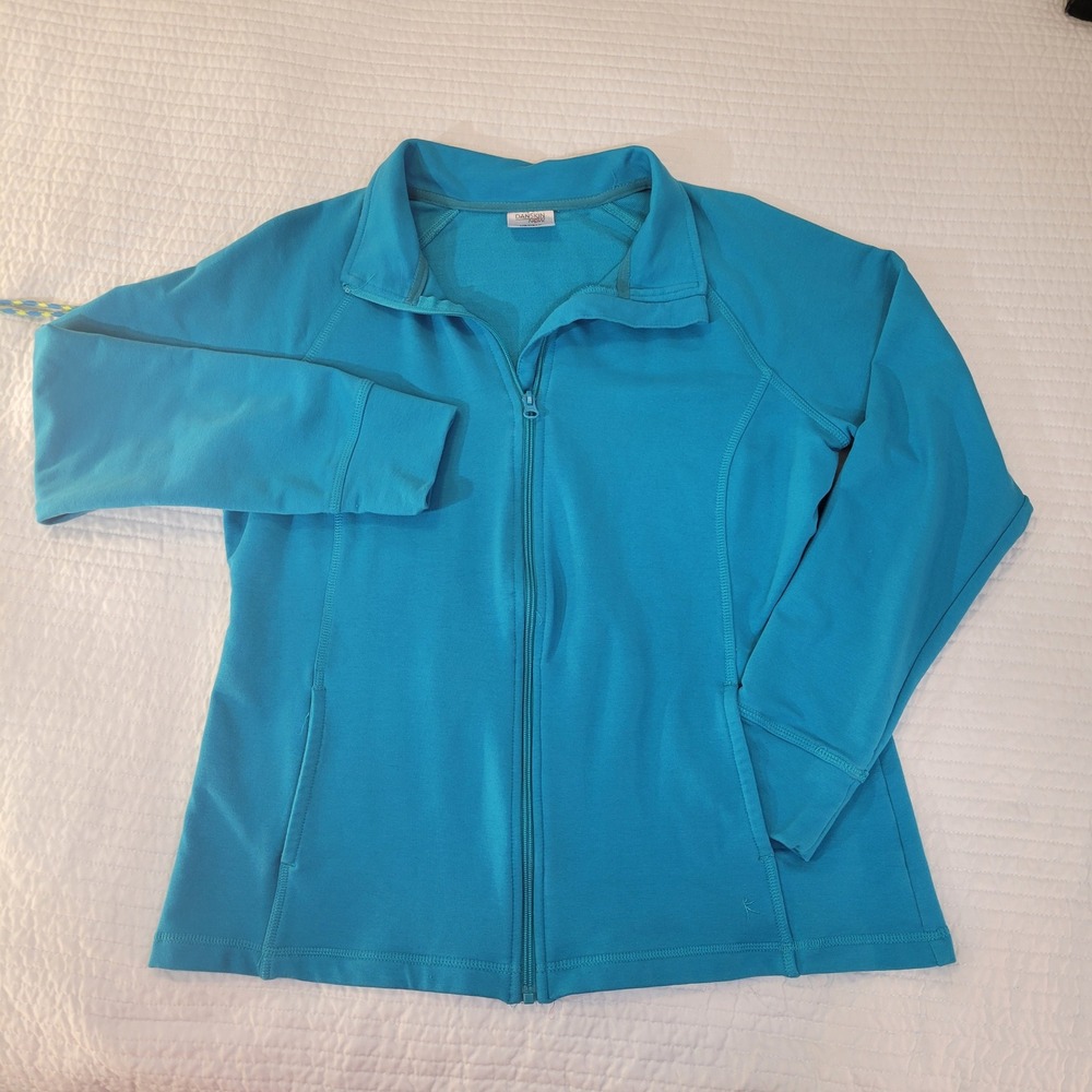 Danskin Now Womens Large Full Zip Athletic Track Jacket Turquoise Blue L 12-14